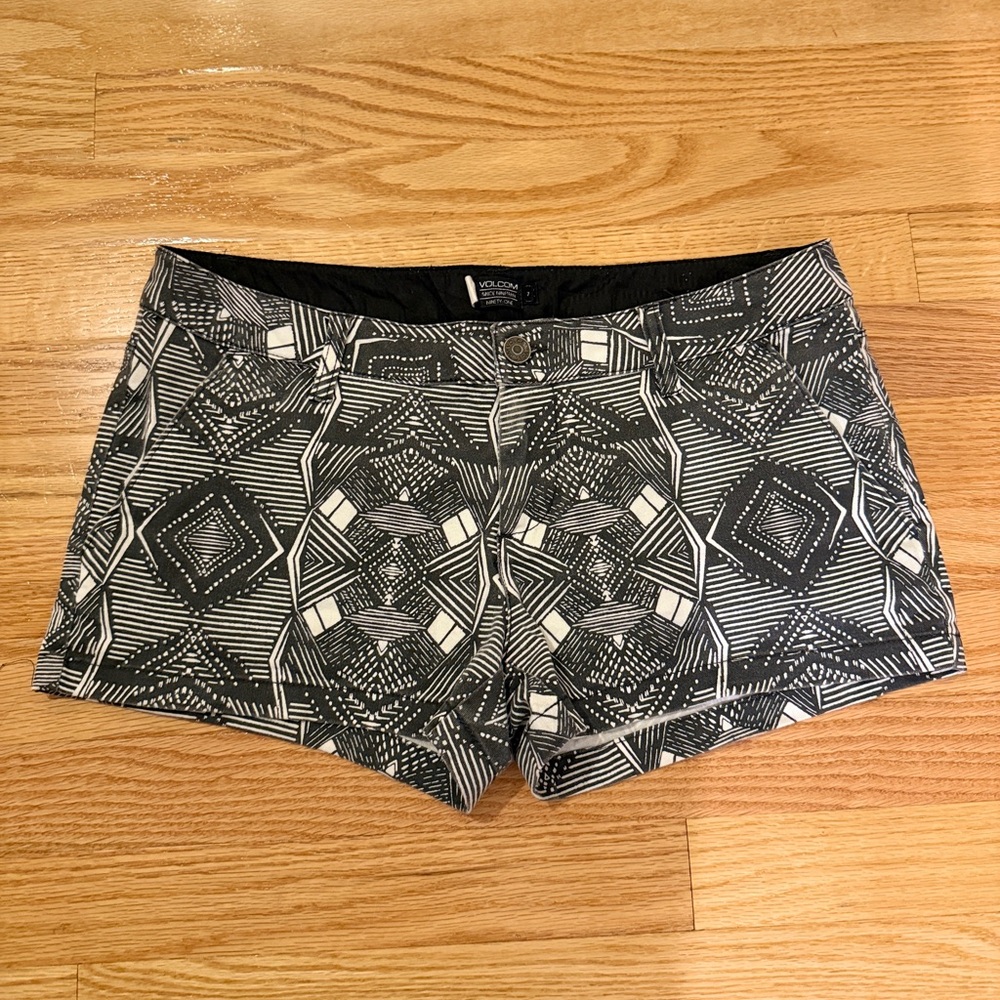 Volcom Geometric Black and White High Waist Shorts
